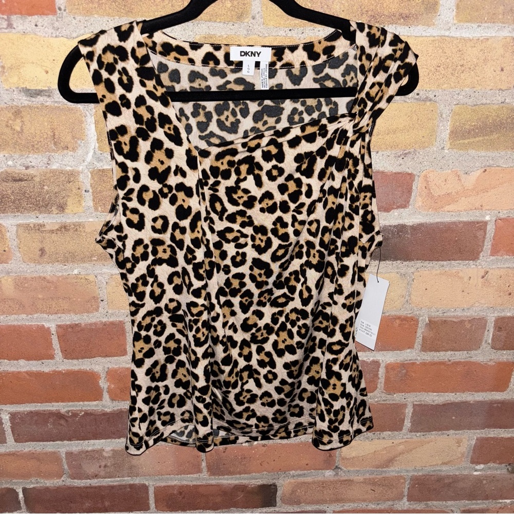 NWT DKNY Black and Tan Leopard Print Tank Top